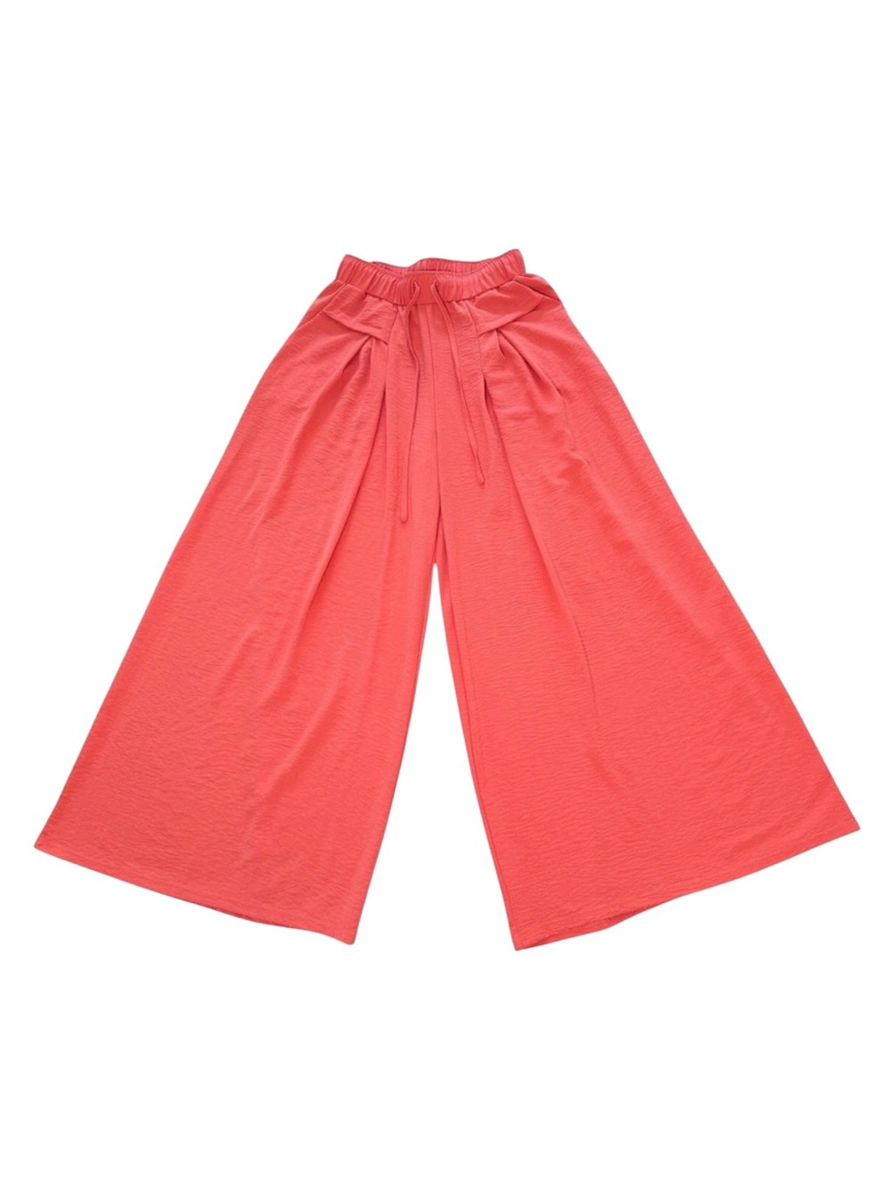 Coral Pink Wide Leg Drawstring Palazzo Pants with Pocket Detail in Size Medium - Picture 2 of 11